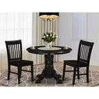 Set da Pranzo 3 Pezzi con Piano in Legno Massello Finitura Nera - 4 Posti