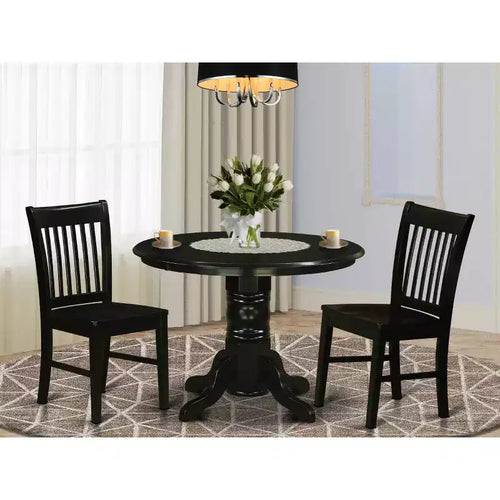 Set da Pranzo 3 Pezzi con Piano in Legno Massello Finitura Nera - 4 Posti