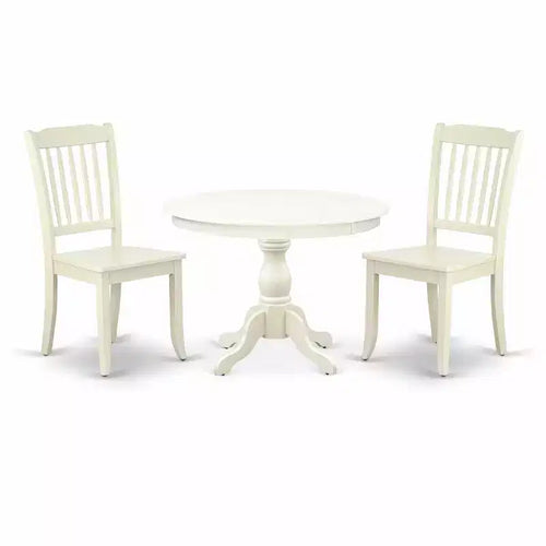 3-Piece Linen White Finish Solid Wood Top - Dining Room Set - Seats 4