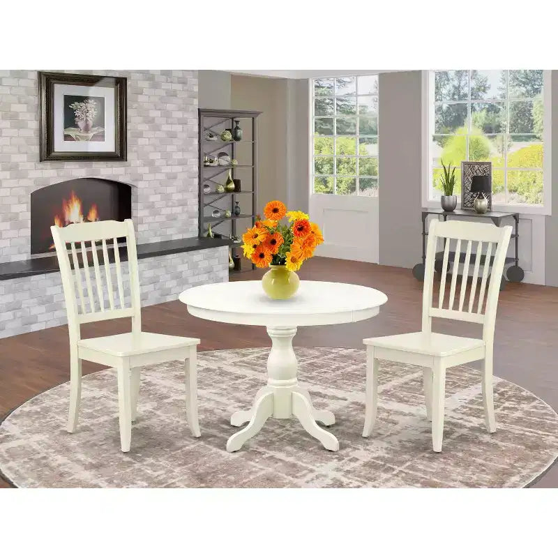 Set da pranzo 3 pezzi con piano in legno massello finitura lino bianco - 4 posti
