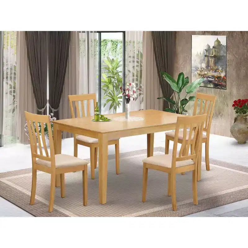 Set da pranzo 5 pezzi in legno massello con finitura in rovere naturale - 4 posti a sedere