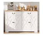 57 Inch Farmhouse Buffet Cabinet with Storage, with 4 Doors & 2 Drawers, Adjustable Shelves Coffee Cabinet, Multi-Functional Storage for Dining Room