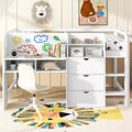 JVNOXK Full Size Low Loft Bed with Built-in Desk,Storage Cabinets and Open Bookcase,Whiteboard for Graffiti,White