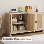 Credenza/Madia in Rattan, Consolle Contenitore in Stile Rustico con Ripiani Regolabili per Sala da Pranzo e Salotto