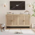 Credenza/Madia in Rattan, Consolle Contenitore in Stile Rustico con Ripiani Regolabili per Sala da Pranzo e Salotto