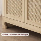 Credenza/Madia in Rattan, Consolle Contenitore in Stile Rustico con Ripiani Regolabili per Sala da Pranzo e Salotto