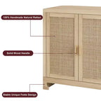 Credenza/Madia in Rattan, Consolle Contenitore in Stile Rustico con Ripiani Regolabili per Sala da Pranzo e Salotto