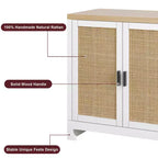 Credenza/Madia in Rattan, Consolle Contenitore in Stile Rustico con Ripiani Regolabili per Sala da Pranzo e Salotto