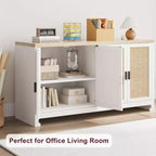 Credenza/Madia in Rattan, Consolle Contenitore in Stile Rustico con Ripiani Regolabili per Sala da Pranzo e Salotto