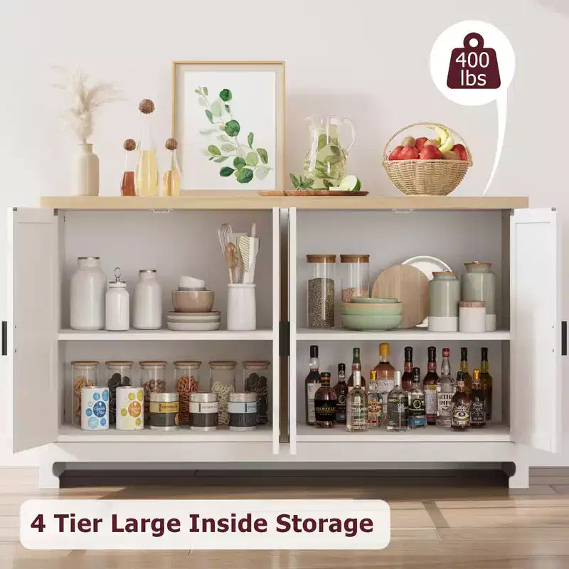 Credenza/Madia in Rattan, Consolle Contenitore in Stile Rustico con Ripiani Regolabili per Sala da Pranzo e Salotto