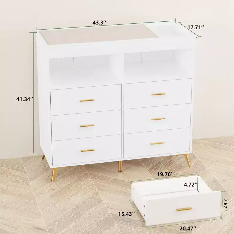 Comò Fasciatoio a 6 Cassetti - Altezza 105,4 cm, Mobile Multifunzione per la Cameretta