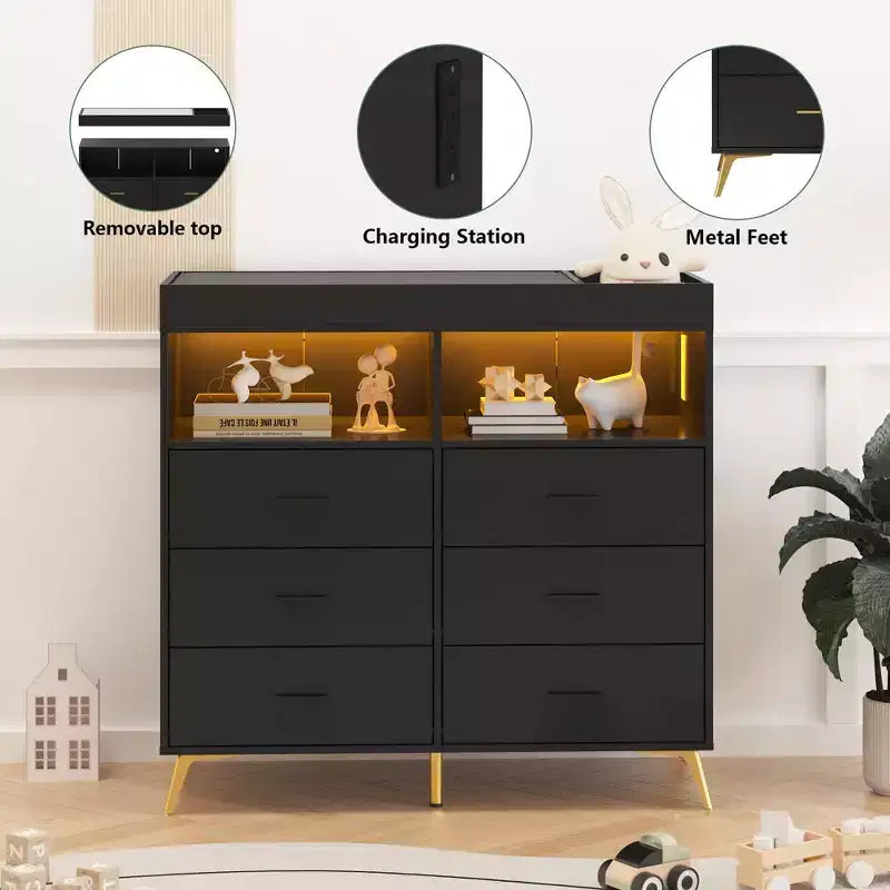 Comò Fasciatoio a 6 Cassetti - Altezza 105,4 cm, Mobile Multifunzione per la Cameretta