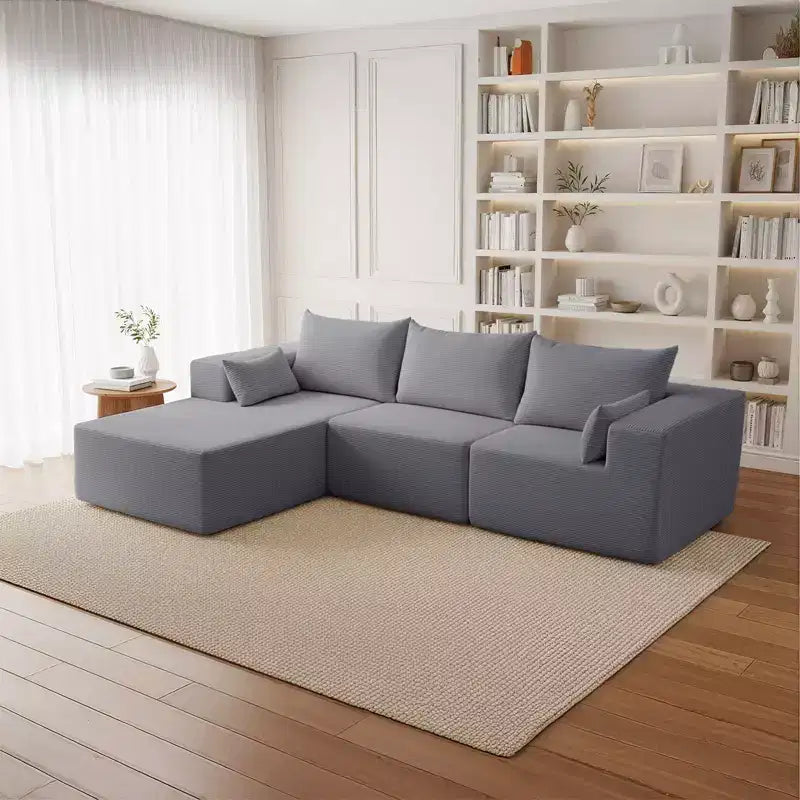Set di divani componibili a L in velluto a coste da 105,51 pollici con pouf
