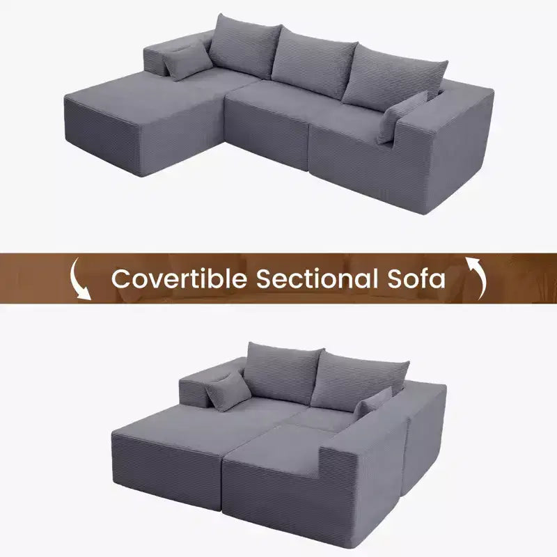 Set di divani componibili a L in velluto a coste da 105,51 pollici con pouf