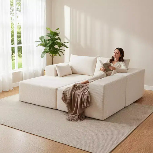 Set di divani componibili a L in velluto a coste da 105,51 pollici con pouf