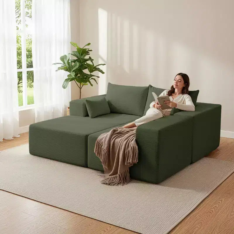 Set di divani componibili a L in velluto a coste da 105,51 pollici con pouf