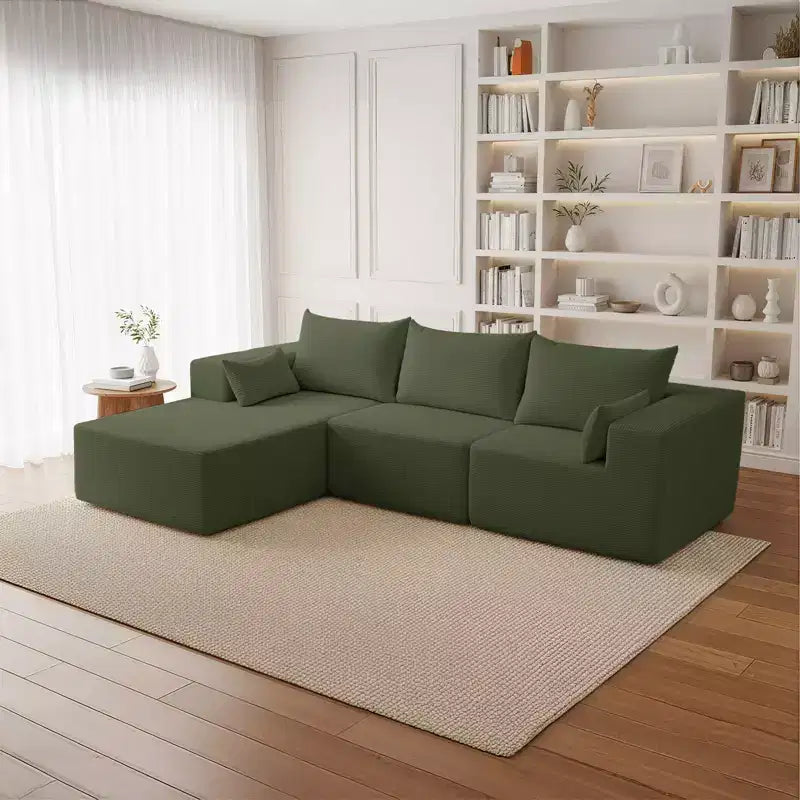 Set di divani componibili a L in velluto a coste da 105,51 pollici con pouf
