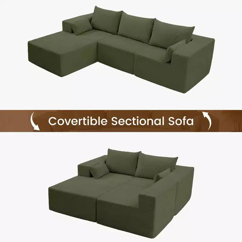 Set di divani componibili a L in velluto a coste da 105,51 pollici con pouf