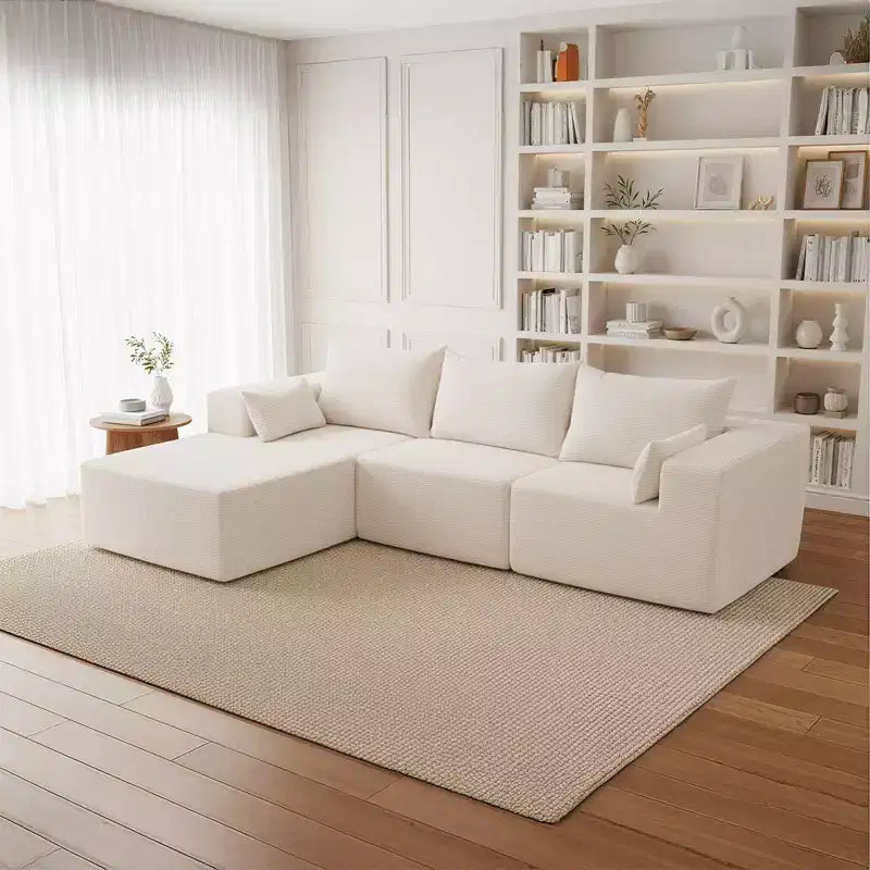 Set di divani componibili a L in velluto a coste da 105,51 pollici con pouf