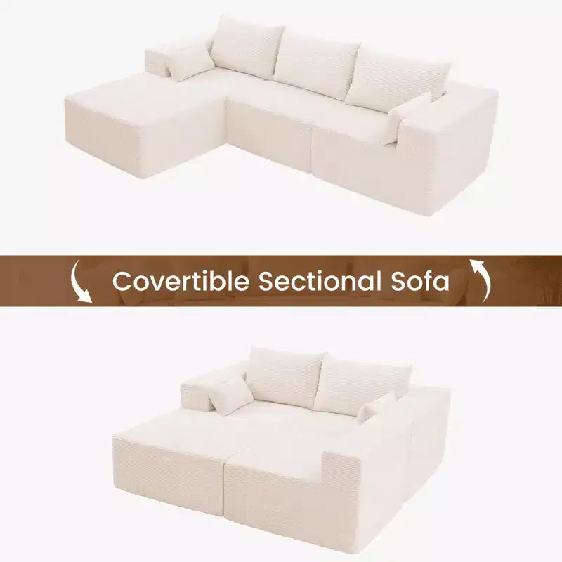 Set di divani componibili a L in velluto a coste da 105,51 pollici con pouf