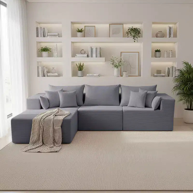 Set di divani componibili a L in velluto a coste da 105,51 pollici con pouf