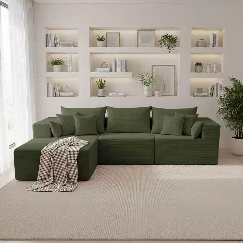 Set di divani componibili a L in velluto a coste da 105,51 pollici con pouf