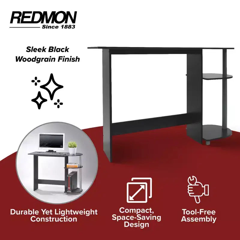 Scrivania multimediale per laptop Redmon Computer per casa o ufficio con ripiani portaoggetti, nera