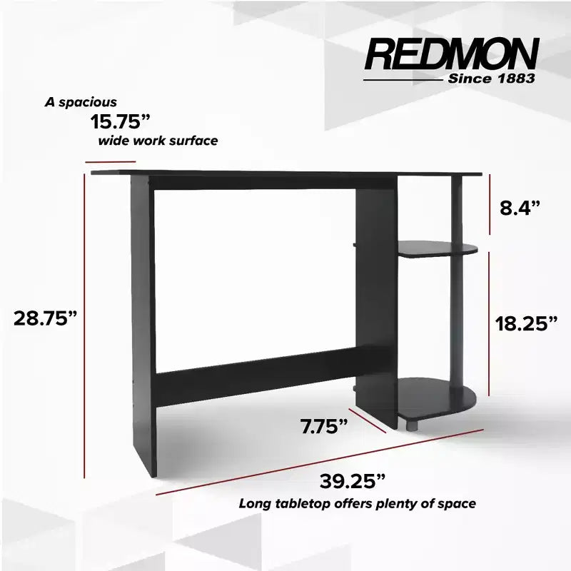 Scrivania multimediale per laptop Redmon Computer per casa o ufficio con ripiani portaoggetti, nera