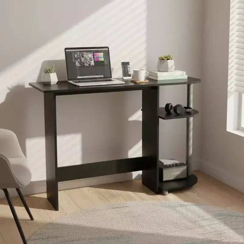 Scrivania multimediale per laptop Redmon Computer per casa o ufficio con ripiani portaoggetti, nera