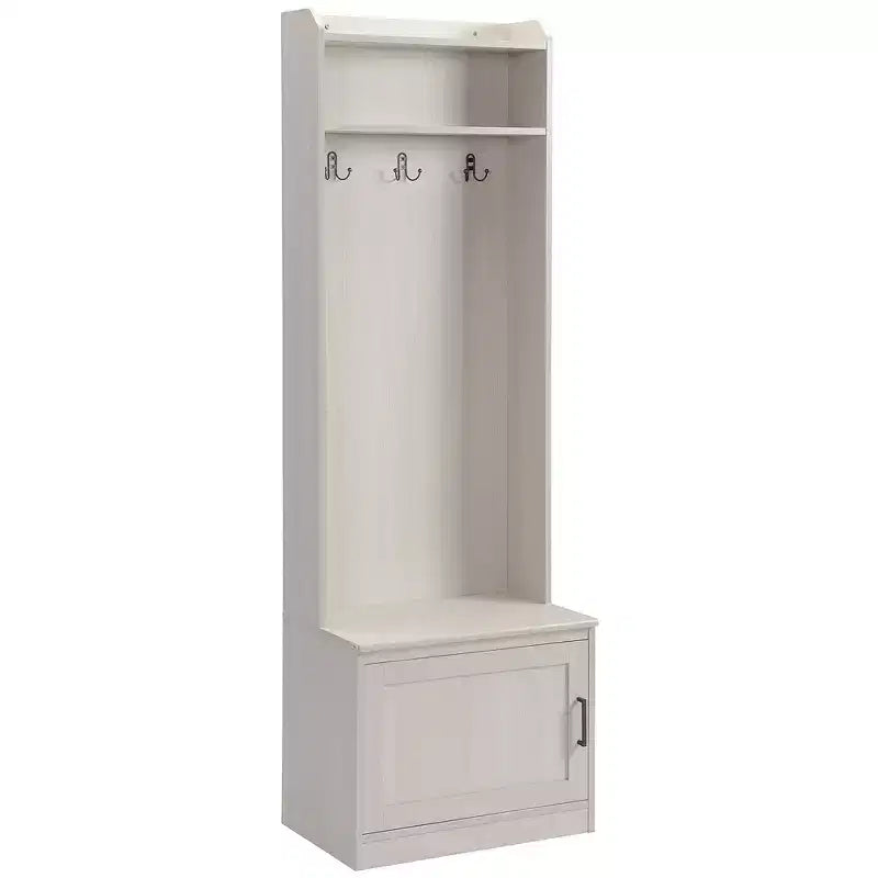 Appendiabiti rustico con panca porta scarpe e 3 ganci, appendiabiti con ripiani, portaoggetti per ingresso, soggiorno, corridoio, bianco