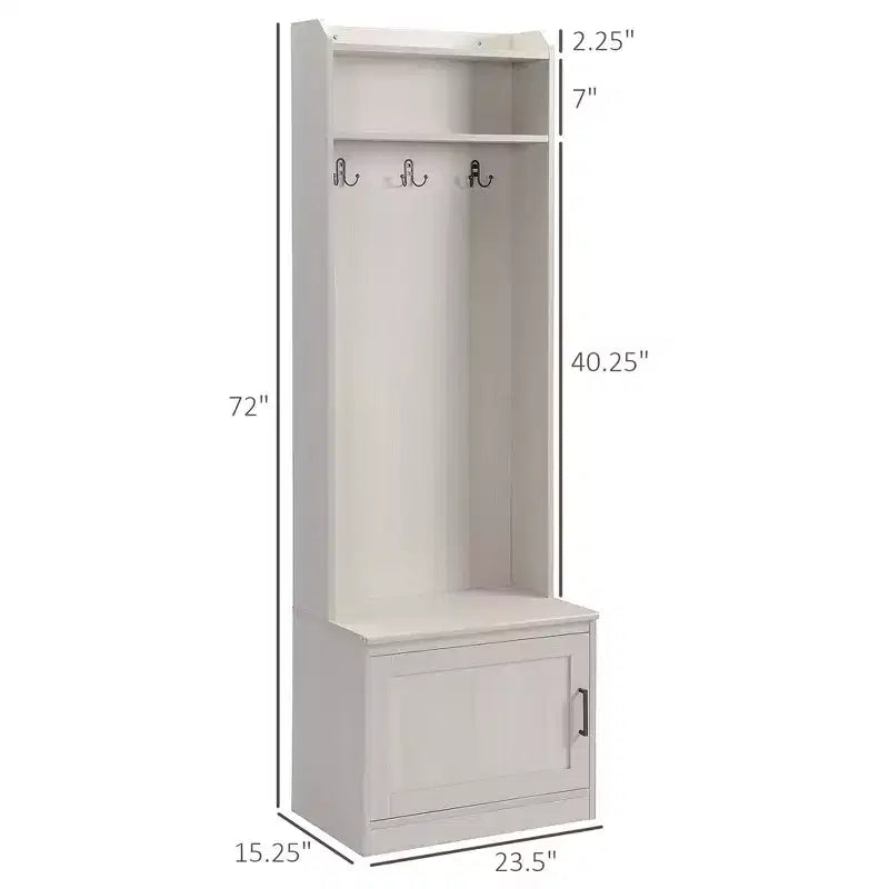 Appendiabiti rustico con panca porta scarpe e 3 ganci, appendiabiti con ripiani, portaoggetti per ingresso, soggiorno, corridoio, bianco
