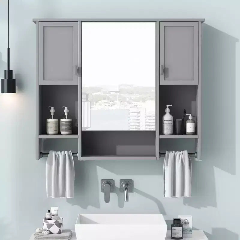 Mobiletto da bagno, armadietto a muro con specchio, portasciugamani, pensile in legno per cucina, soggiorno, lavanderia