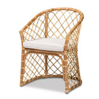 Sedia da pranzo Orchard imbottita in tessuto e rattan bianco/naturale: artigianato indonesiano, cuscino in schiuma