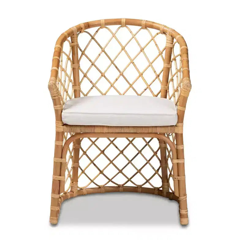 Sedia da pranzo Orchard imbottita in tessuto e rattan bianco/naturale: artigianato indonesiano, cuscino in schiuma