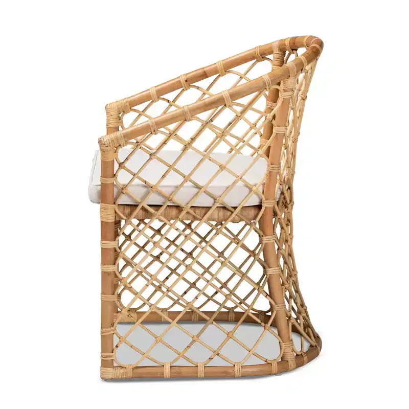 Sedia da pranzo Orchard imbottita in tessuto e rattan bianco/naturale: artigianato indonesiano, cuscino in schiuma