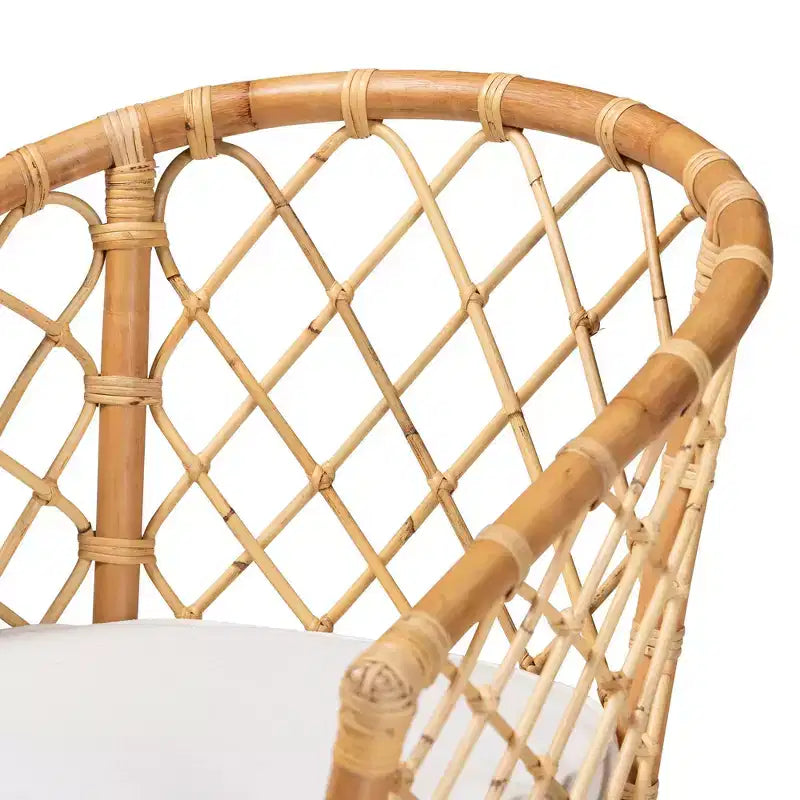 Sedia da pranzo Orchard imbottita in tessuto e rattan bianco/naturale: artigianato indonesiano, cuscino in schiuma