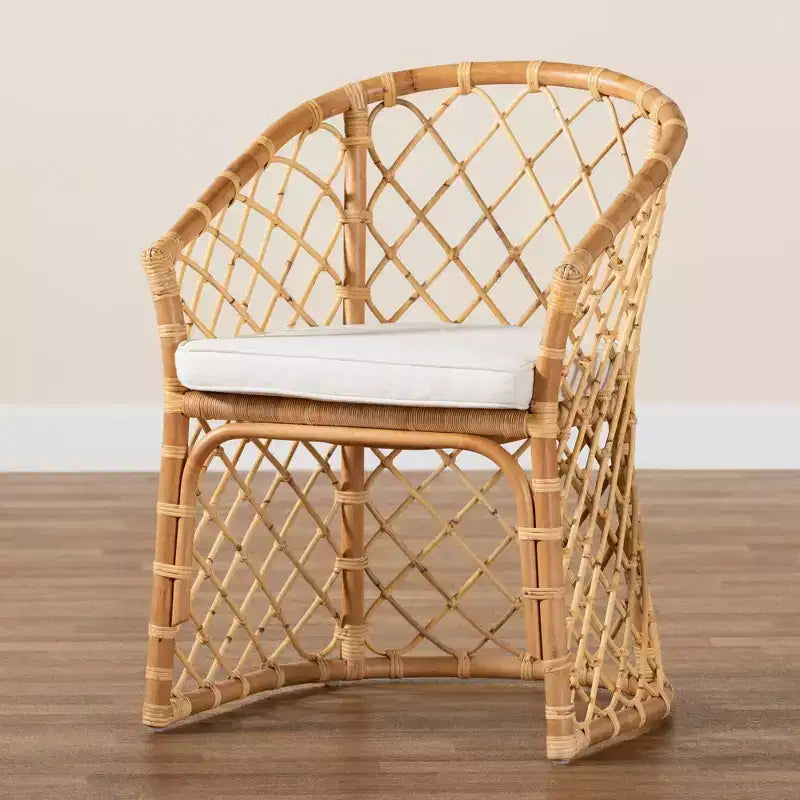 Sedia da pranzo Orchard imbottita in tessuto e rattan bianco/naturale: artigianato indonesiano, cuscino in schiuma