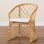 Sedia da pranzo Orchard imbottita in tessuto e rattan bianco/naturale: artigianato indonesiano, cuscino in schiuma