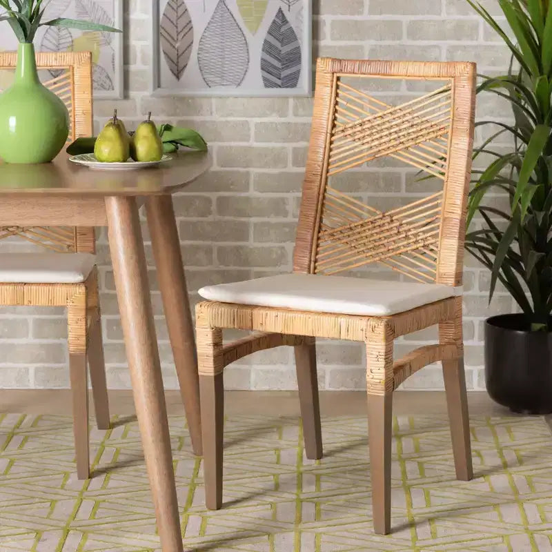 Set 2 sedie da pranzo in rattan Poltak marrone