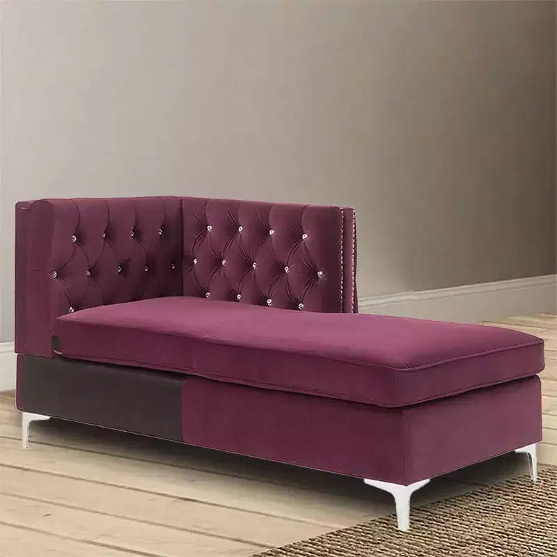 Jaszira Chaise Lounge 34", Velluto Borgogna: Elegante Bordo Borchiato, Struttura in Legno, Nessun Montaggio Richiesto