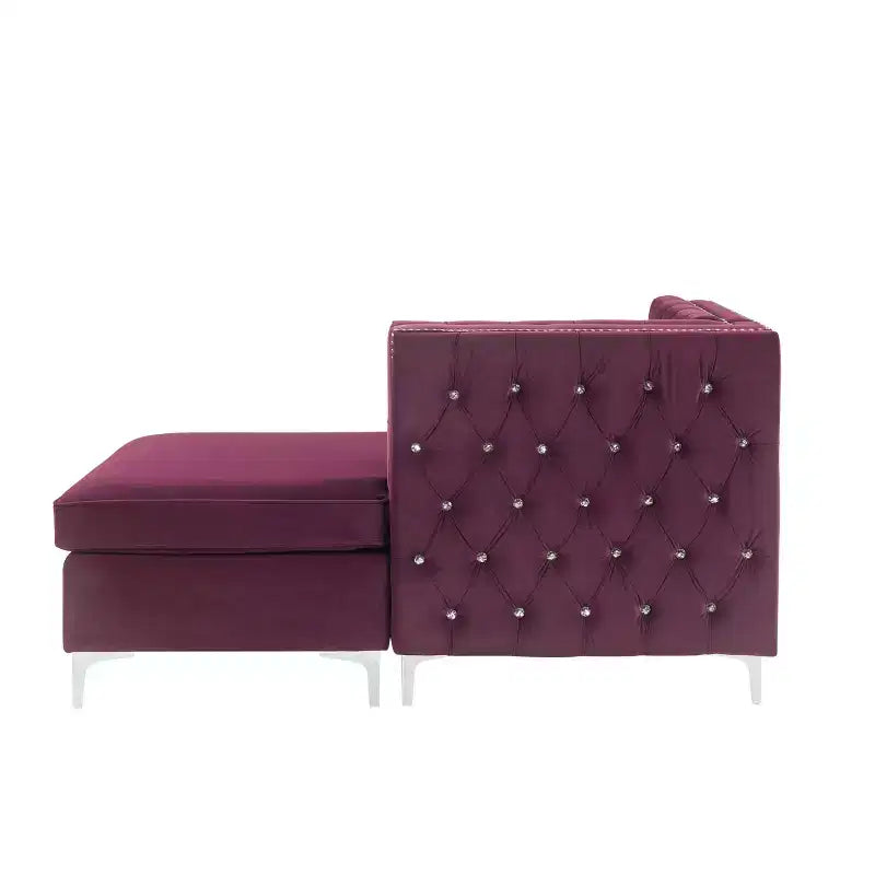 Jaszira Chaise Lounge 34", Velluto Borgogna: Elegante Bordo Borchiato, Struttura in Legno, Nessun Montaggio Richiesto