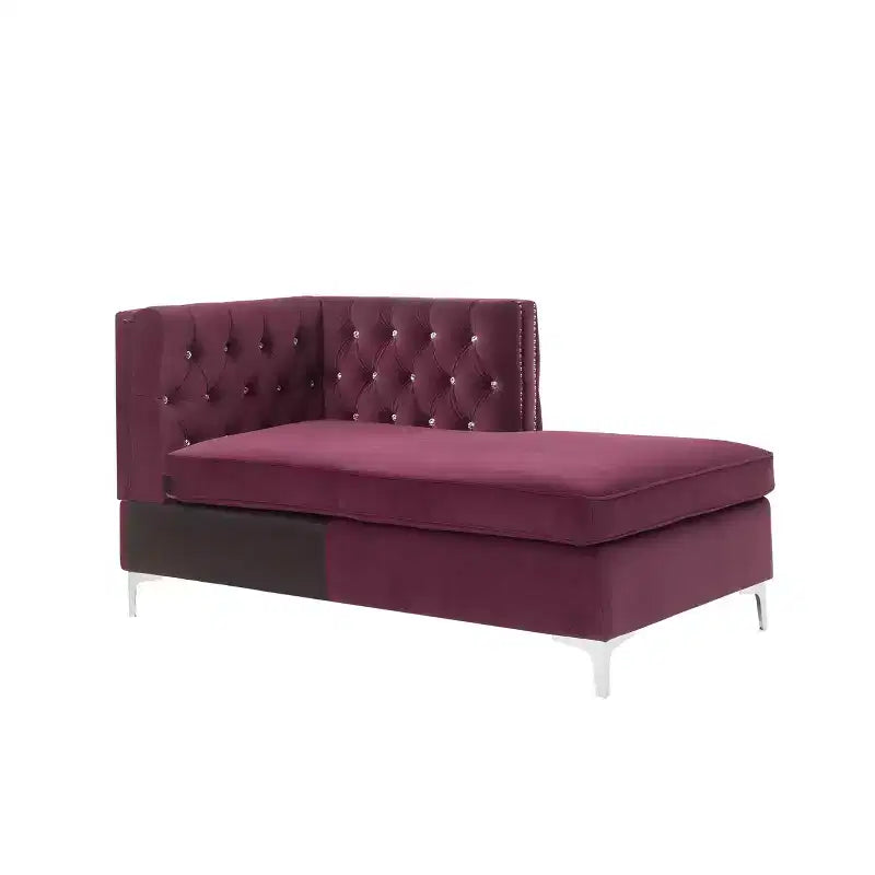 Jaszira Chaise Lounge 34", Velluto Borgogna: Elegante Bordo Borchiato, Struttura in Legno, Nessun Montaggio Richiesto