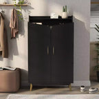 Scarpiera a due ante Tamworth nera: Contiene 15 paia, Ripiani regolabili, Stile Mid Century