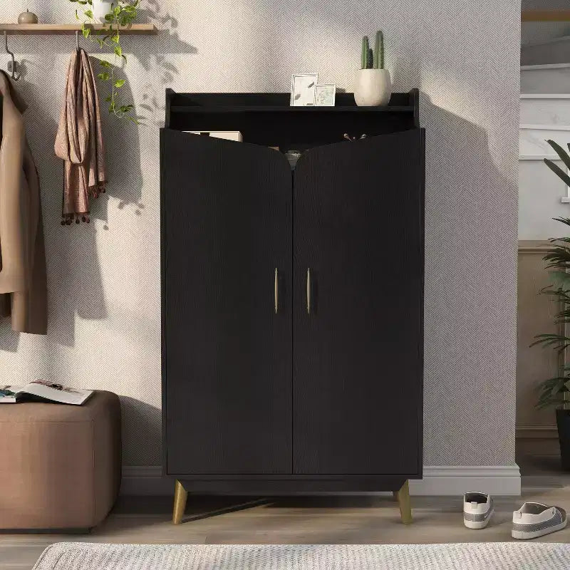Scarpiera a due ante Tamworth nera: Contiene 15 paia, Ripiani regolabili, Stile Mid Century