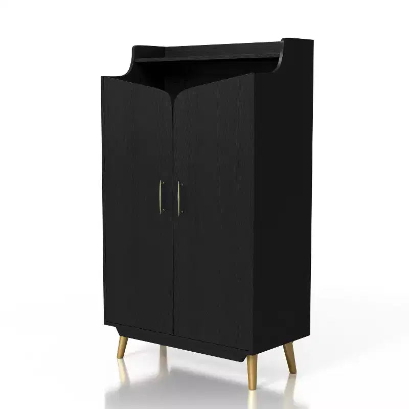 Scarpiera a due ante Tamworth nera: Contiene 15 paia, Ripiani regolabili, Stile Mid Century