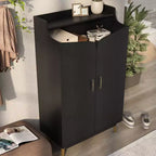 Scarpiera a due ante Tamworth nera: Contiene 15 paia, Ripiani regolabili, Stile Mid Century