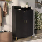 Scarpiera a due ante Tamworth nera: Contiene 15 paia, Ripiani regolabili, Stile Mid Century