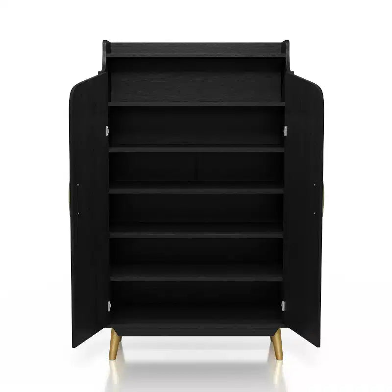 Scarpiera a due ante Tamworth nera: Contiene 15 paia, Ripiani regolabili, Stile Mid Century