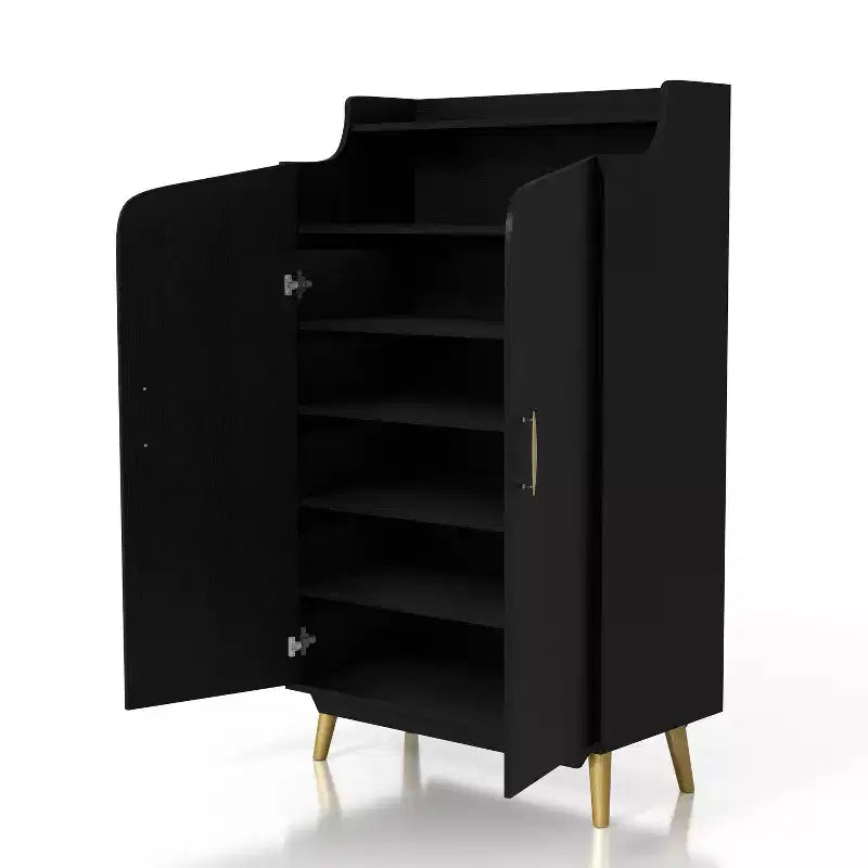 Scarpiera a due ante Tamworth nera: Contiene 15 paia, Ripiani regolabili, Stile Mid Century