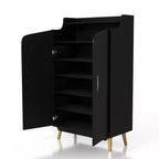 Scarpiera a due ante Tamworth nera: Contiene 15 paia, Ripiani regolabili, Stile Mid Century